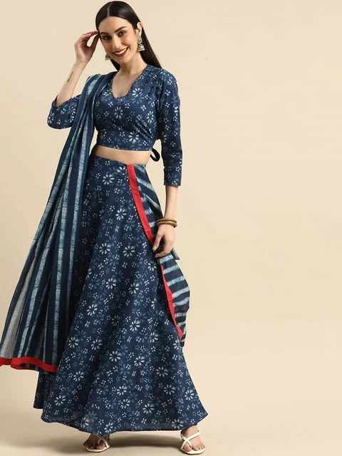 Anouk Blue & White Embellished Shibori Ready to Wear Lehenga & Blouse With  Dupatta - Lehenga For Women