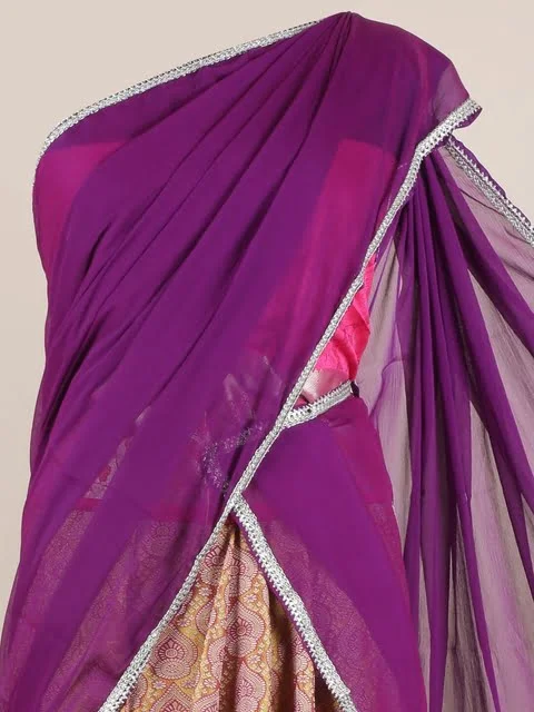 Pothys Violet & Yellow Woven Design Zari Lehenga Saree - Lehenga For Women