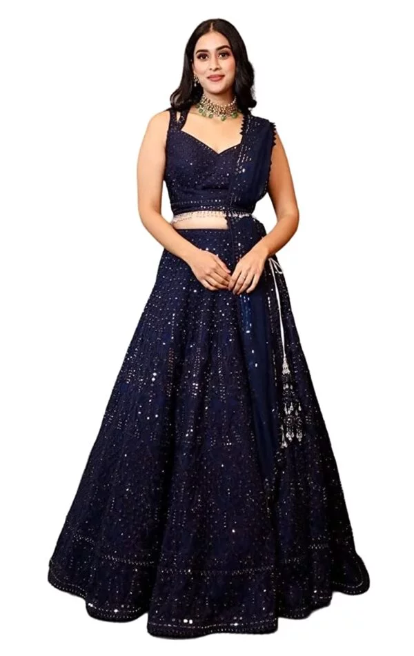 Fashion Basket Georgette Embroidery Sequence work Navy blue Lehenga choli For womens(FB-LH-L8261_Navy Blue_Free Size)