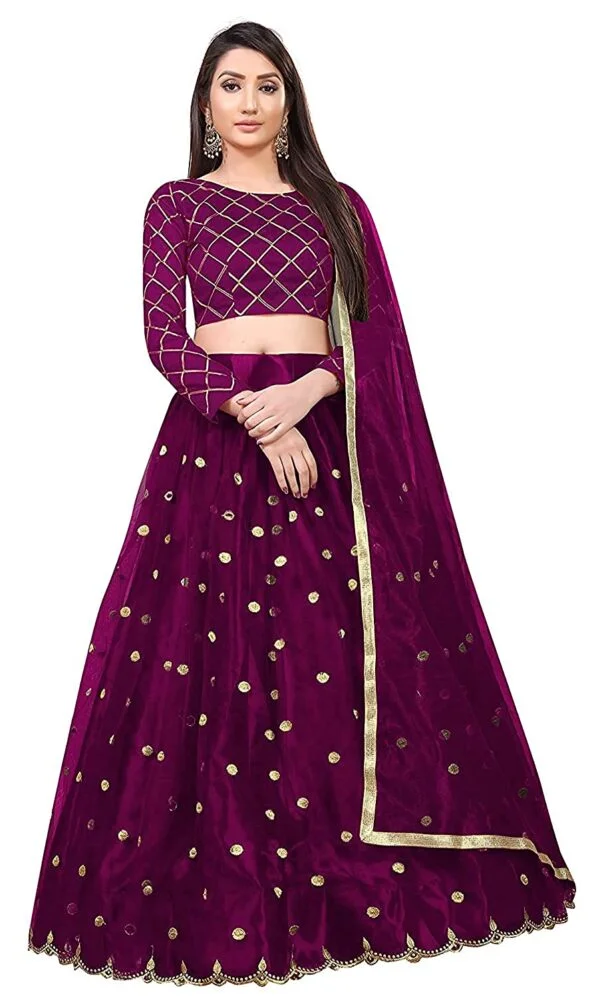 Paril Women's semi stitched Net Lehenga Choli with Blouse & Dupatta set (Sequins Bridal Lehenga Choli)