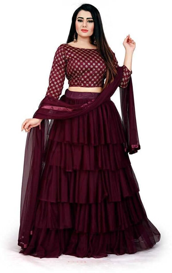 Maniyara Fashion Women's Net Semi-Stitched Lehenga Choli