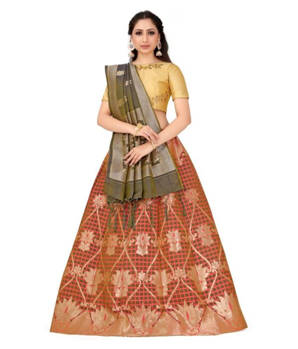 Mimosa Black,Green,Pink Polyester Straight Semi Stitched Lehenga