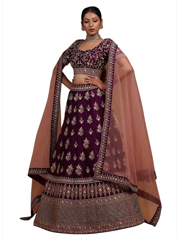 XENILLA Women's Satin Embroidered Wedding Special Semi-Stitched Lehenga Choli with Dupatta & Blouse | Fashion Clothing For Women_(1 Choli, 1...