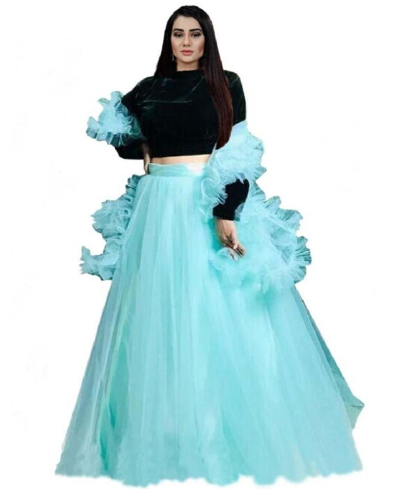 shree chamunda creation Blue Net Circular Semi Stitched Lehenga Single