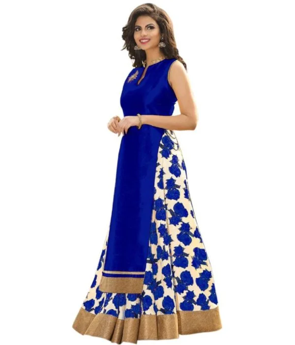 Vedatrayi Blue Bangalore Silk A-line Semi Stitched Lehenga