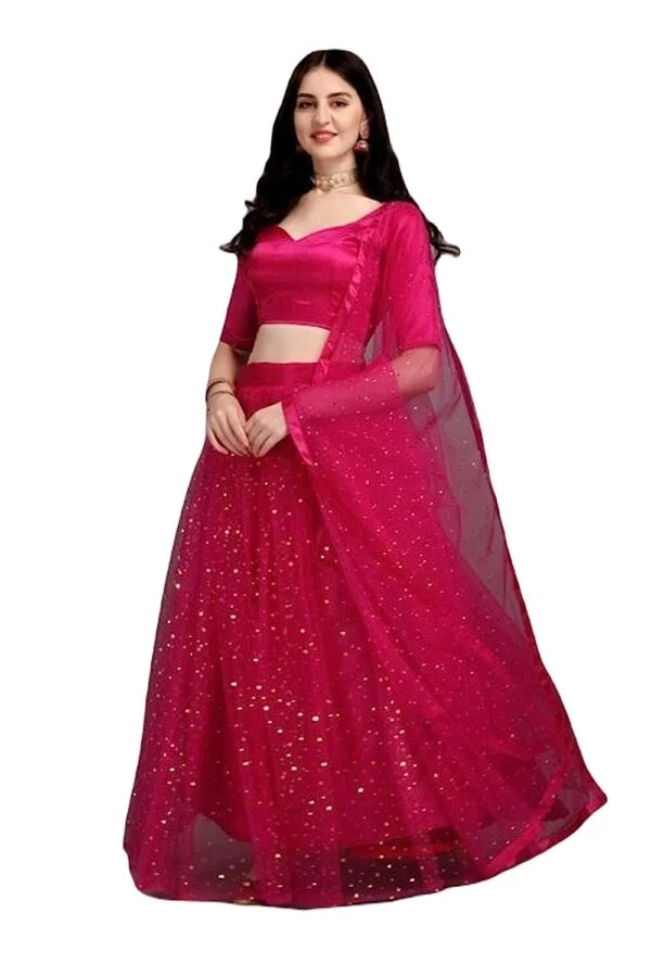 EMZO Women's Satin Solid Half Sleeve Semi-Stitched Lehenga, Choli & Dupatta Set - Size : Free Size []