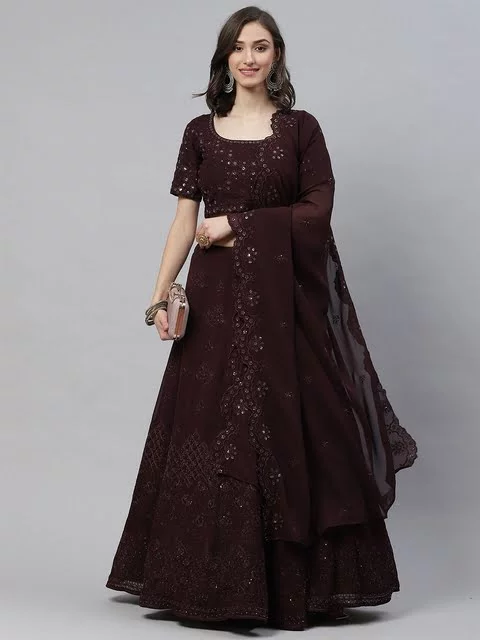 Sangria Embellished Semi-Stitched Lehenga & Unstitched Blouse With Dupatta