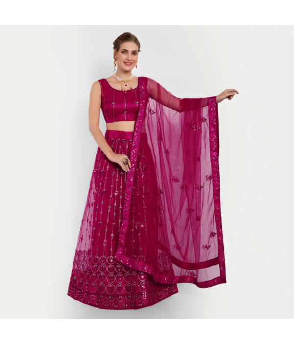 TRYELROOM Purple Art Silk Circular Semi Stitched Lehenga