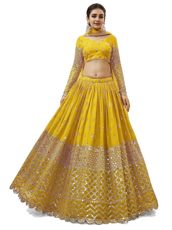 Zeel Clothing Women's Sequins Zari Embroidered Georgette Lehenga Choli with Dupatta (300-Wedding-Bridal-Latest-New-Stylish; Free Size)