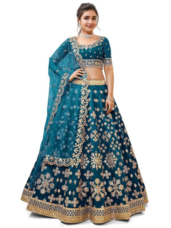 Zeel Clothing Women's Sequins Zari Embroidered Georgette Lehenga Choli with Dupatta (500-Wedding-Bridal-Latest-New-Stylish; Free Size)