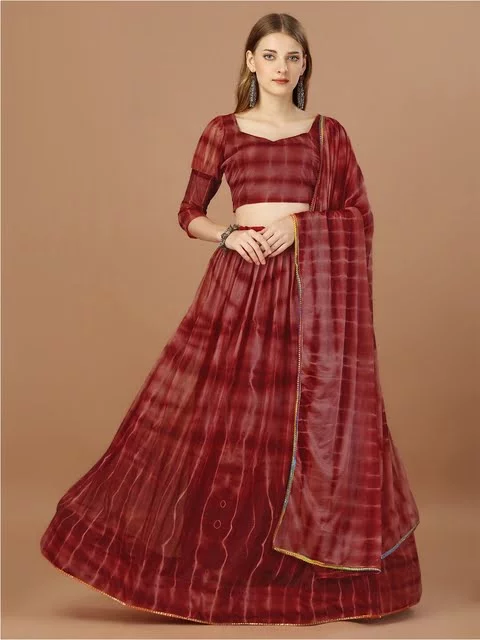 Amrutam Fab Maroon & Gold-Toned Printed Semi-Stitched Lehenga & Unstitched Blouse With Dupatta