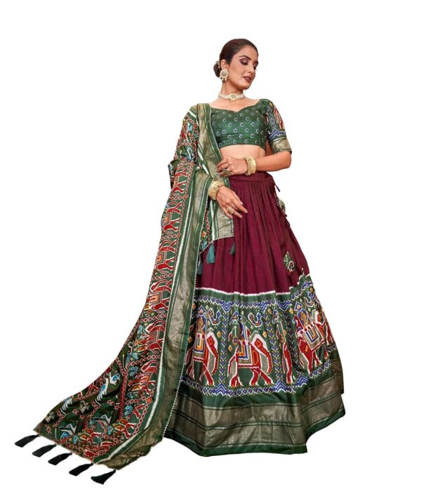 Women's Navratri Collection 2023 Dolla Silk Lehenga Choli Patola Print with Foil Work With Unstitched Blouse