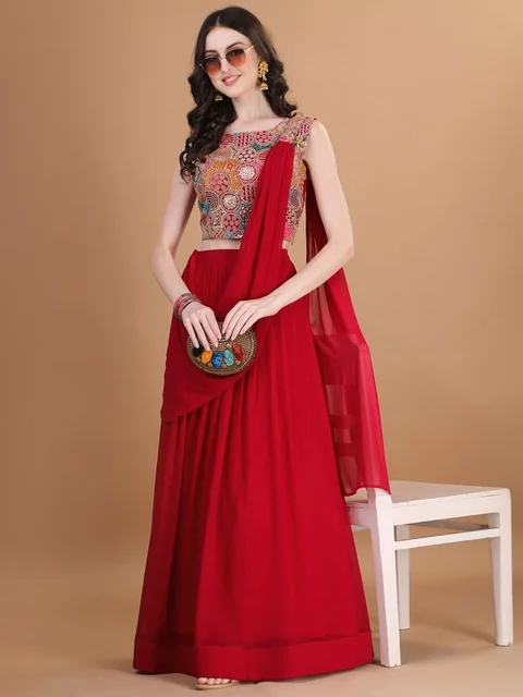 Kinjo Embroidered Thread Work Ready to Wear Lehenga & Blouse With Dupatta