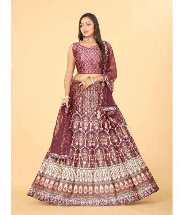 ETHNICTREE Maroon Silk A-line Stitched Lehenga Single