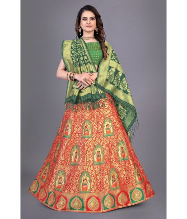 rujave Red Art Silk Circular Unstitched Lehenga