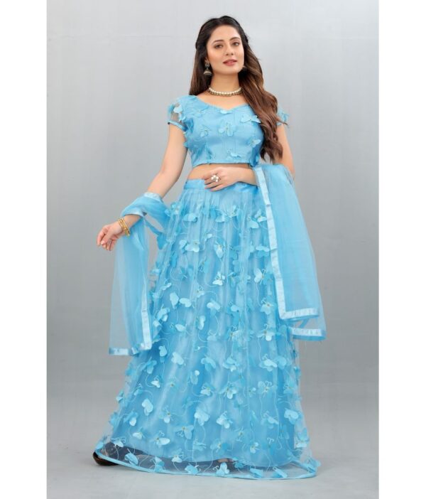 Aika Blue Net Chaniya Choli Semi Stitched Lehenga Single