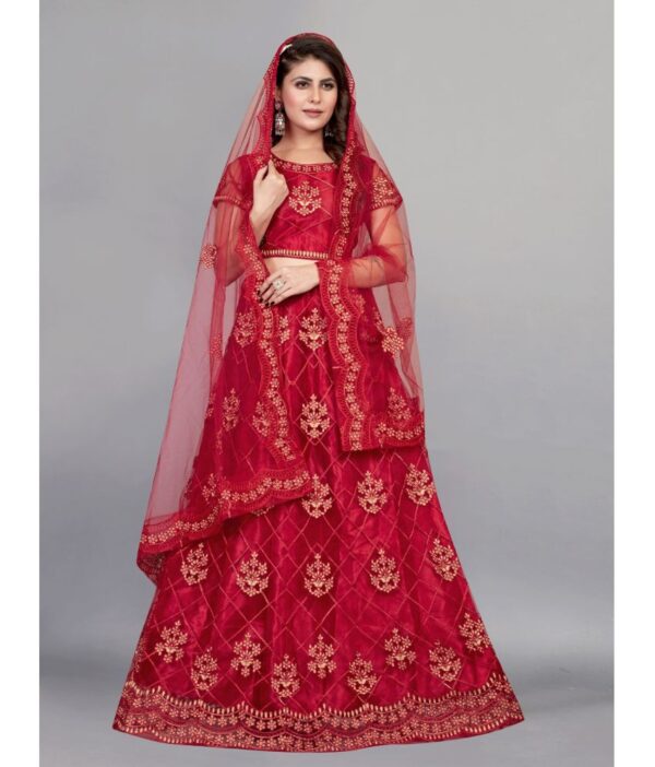 Aika Maroon Net A-line Semi Stitched Lehenga