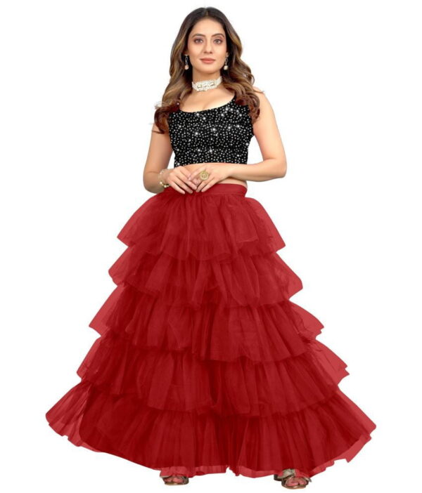 JULEE Red Net Chaniya Choli Semi Stitched Lehenga