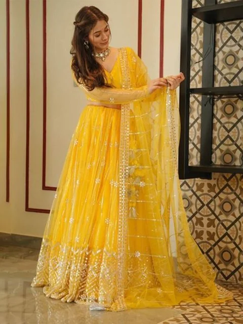 Rujave Embellished Thread Work Semi-Stitched Lehenga & Unstitched Blouse With Dupatta