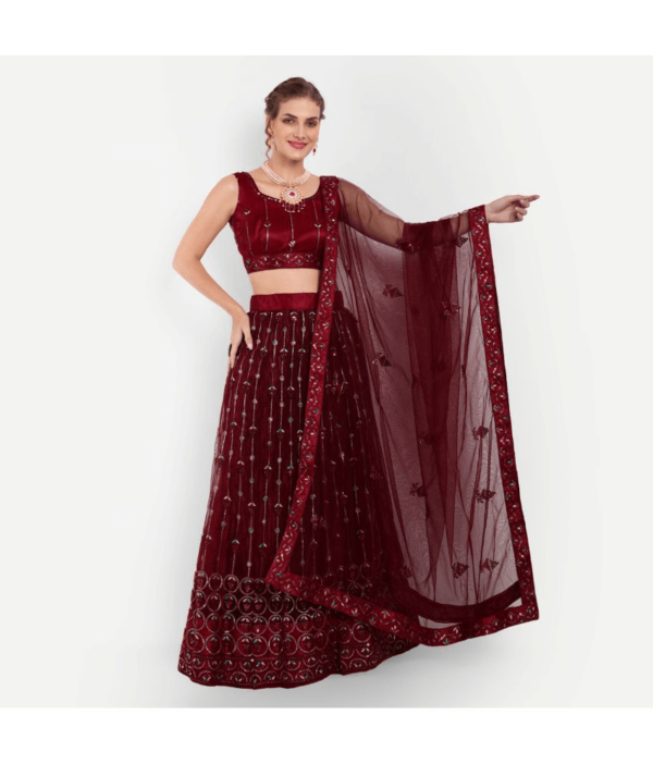 TRYELROOM Maroon Banarasi Net Unstitched Semi Stitched Lehenga