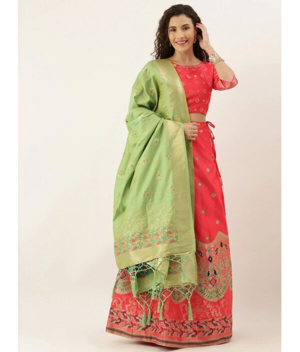 Om Shantam Sarees Pink Art Silk Chaniya Choli Semi Stitched Lehenga Single