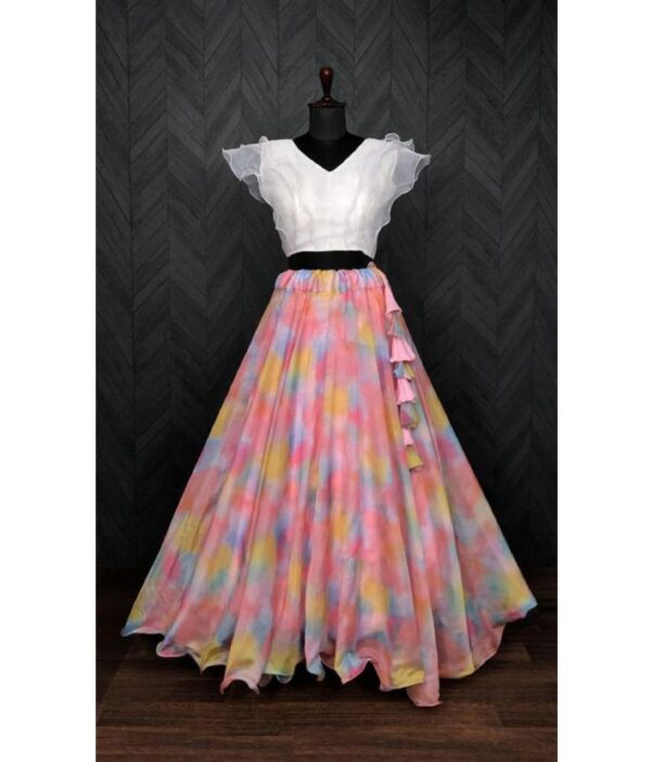 JULEE Pink Georgette Chaniya Choli Stitched Lehenga