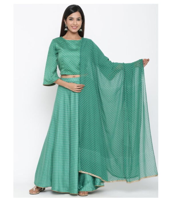 Juniper Green Satin Circular Stitched Lehenga Single