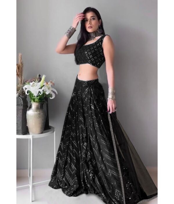 kedar fab Black Silk Blends Circular Semi Stitched Lehenga Single