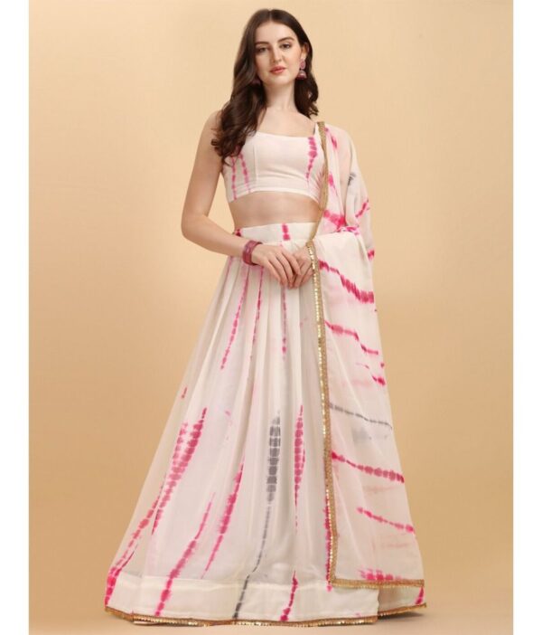 kedar fab White Georgette Circular Semi Stitched Lehenga Single