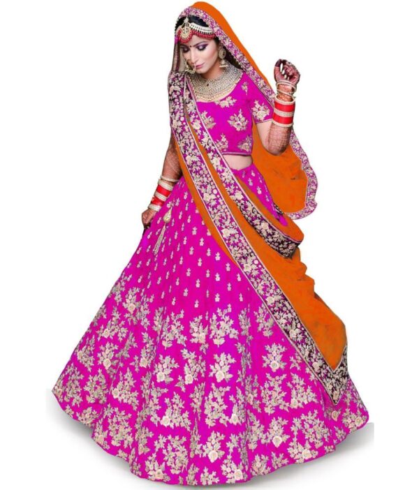 Trijal Fab Pink Silk Blends Circular Semi Stitched Lehenga