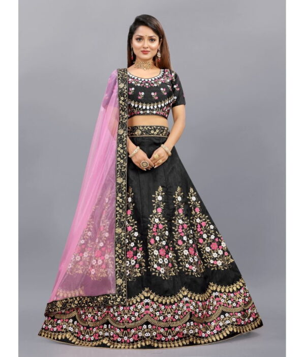 A TO Z CART Black Bangalore Silk Unstitched Unstitched Lehenga Single