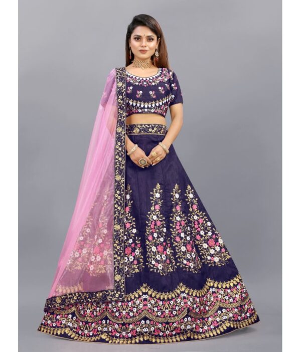 A TO Z CART Blue Bangalore Silk Unstitched Unstitched Lehenga Single