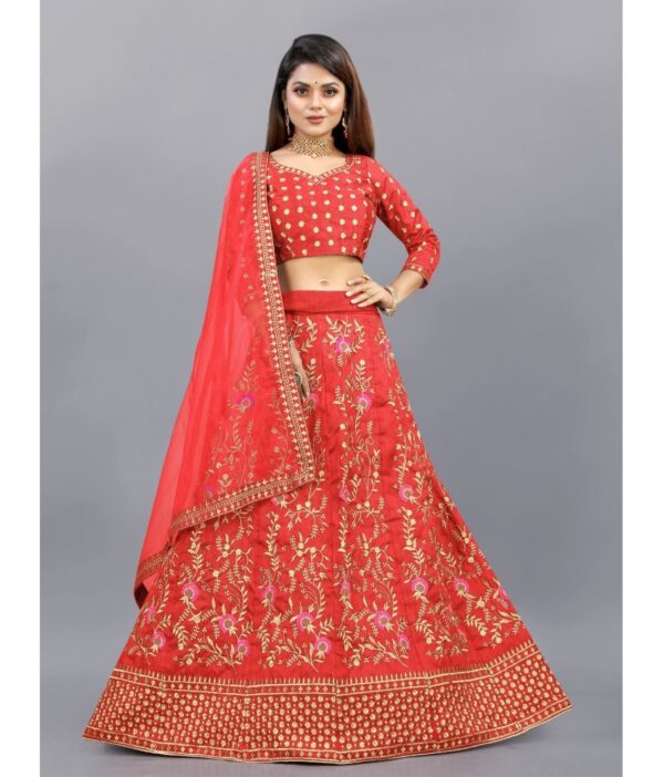 A TO Z CART Red Bangalore Silk Unstitched Unstitched Lehenga Single