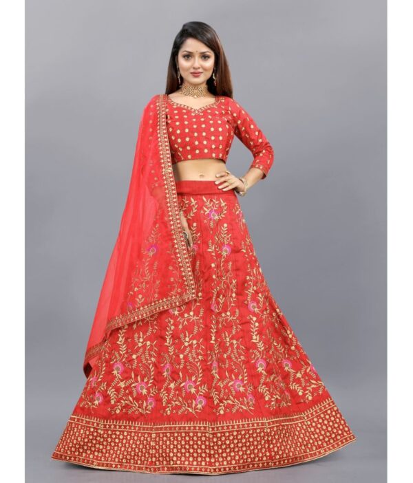 A TO Z CART Red Bangalore Silk Unstitched Unstitched Lehenga Single
