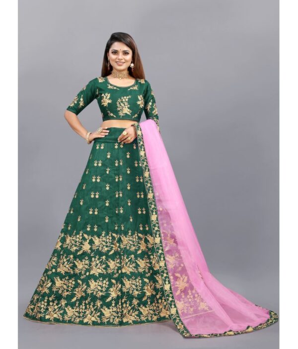Aika Green Bangalore Silk Unstitched Unstitched Lehenga Single