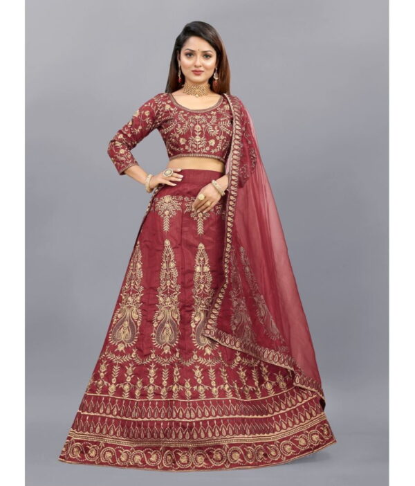 Aika Maroon Bangalore Silk Unstitched Unstitched Lehenga