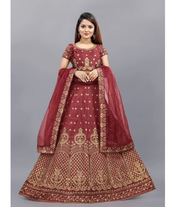 Aika Maroon Bangalore Silk Unstitched Unstitched Lehenga