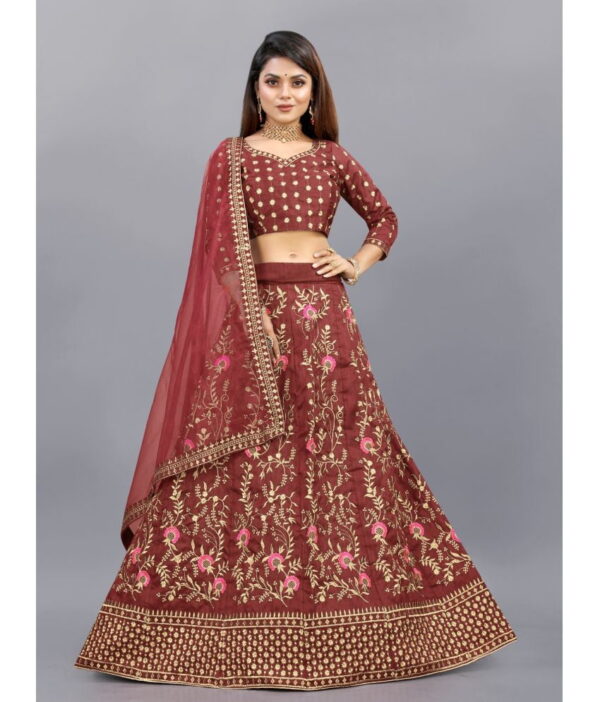 Aika Maroon Bangalore Silk Unstitched Unstitched Lehenga Single