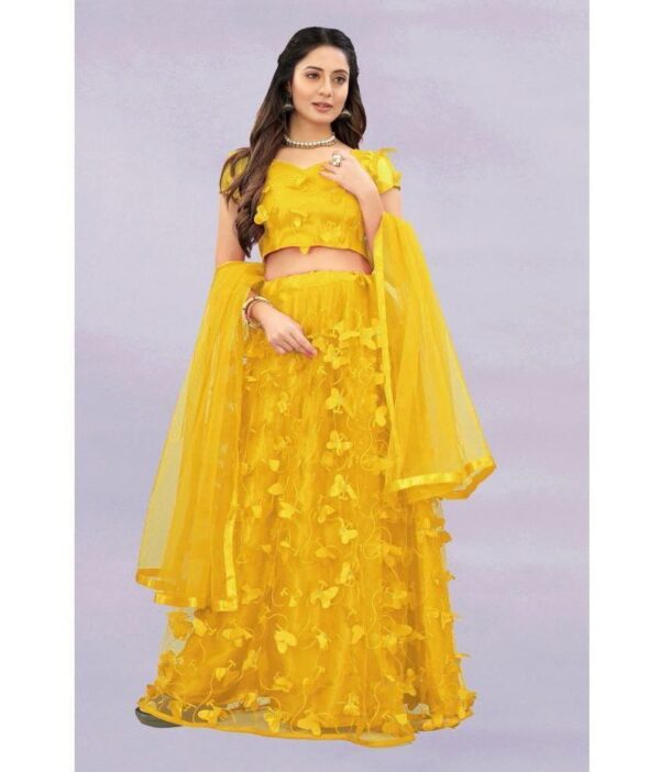 Apnisha Yellow Net Chaniya Choli Semi Stitched Lehenga Single