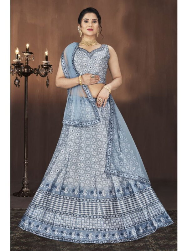 ETHNIC TREE Grey Silk A-line Stitched Lehenga Single