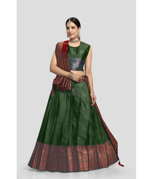 ISARA Green Banarasi Silk A-line Unstitched Lehenga