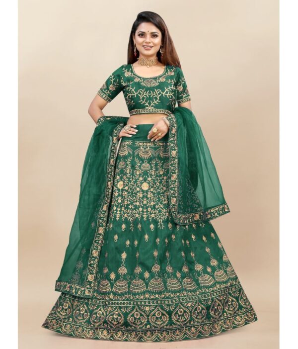 JULEE Green Bangalore Silk Unstitched Unstitched Lehenga Single