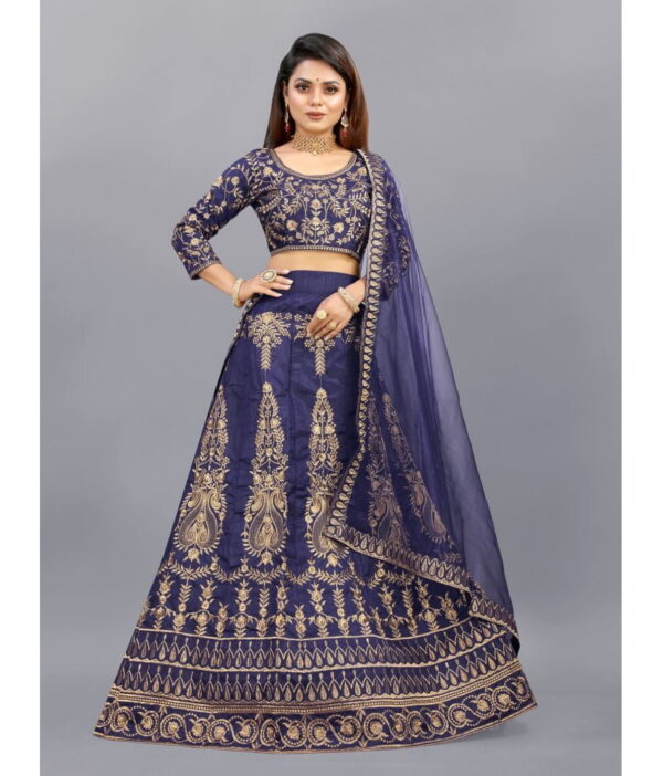 JULEE Navy Bangalore Silk Unstitched Unstitched Lehenga Single