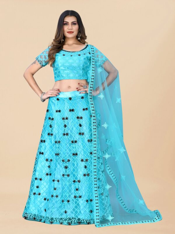 JULEE Turquoise Net Unstitched Unstitched Lehenga Single