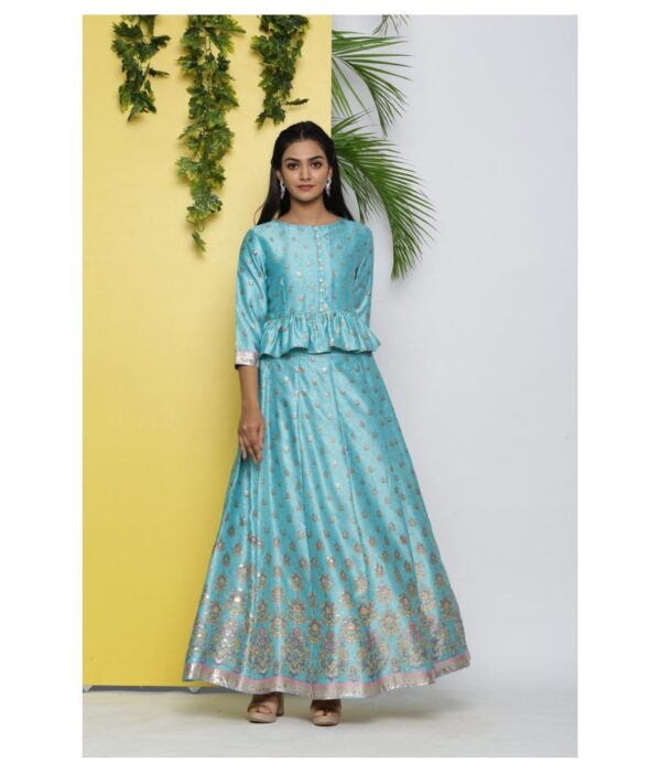 Juniper Blue Polyester Circular Stitched Lehenga