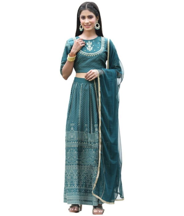 Juniper Blue Satin Straight Stitched Lehenga