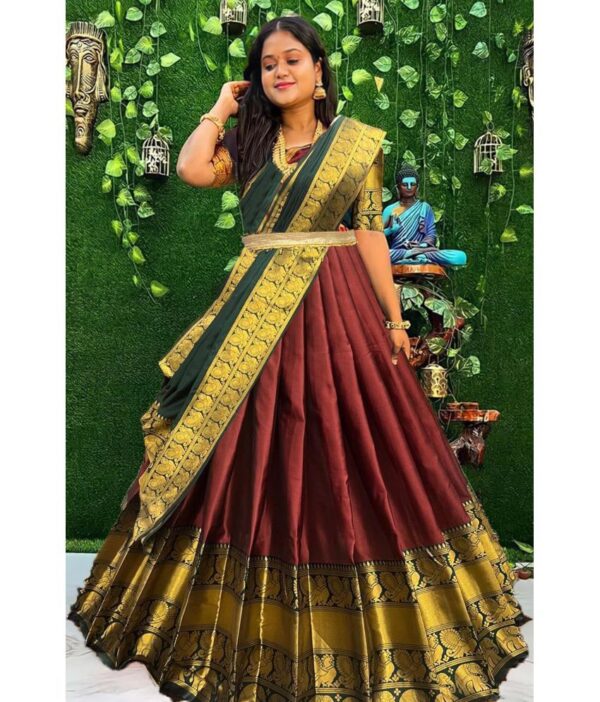 kedar fab Maroon Jacquard Circular Semi Stitched Lehenga Single