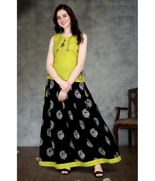 Milastru Green Cotton A-line Stitched Lehenga Single