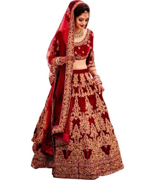 Trijal Fab Red Silk Blends Circular Semi Stitched Lehenga