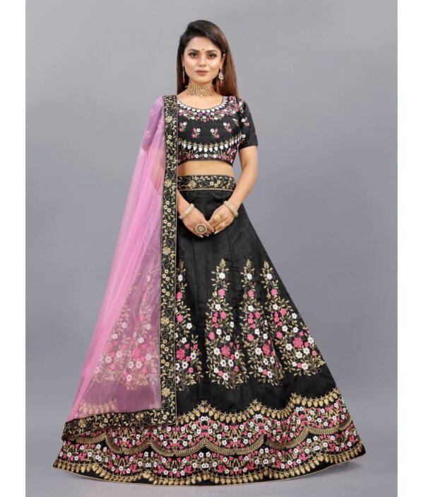Apnisha Black Bangalore Silk Unstitched Unstitched Lehenga Single
